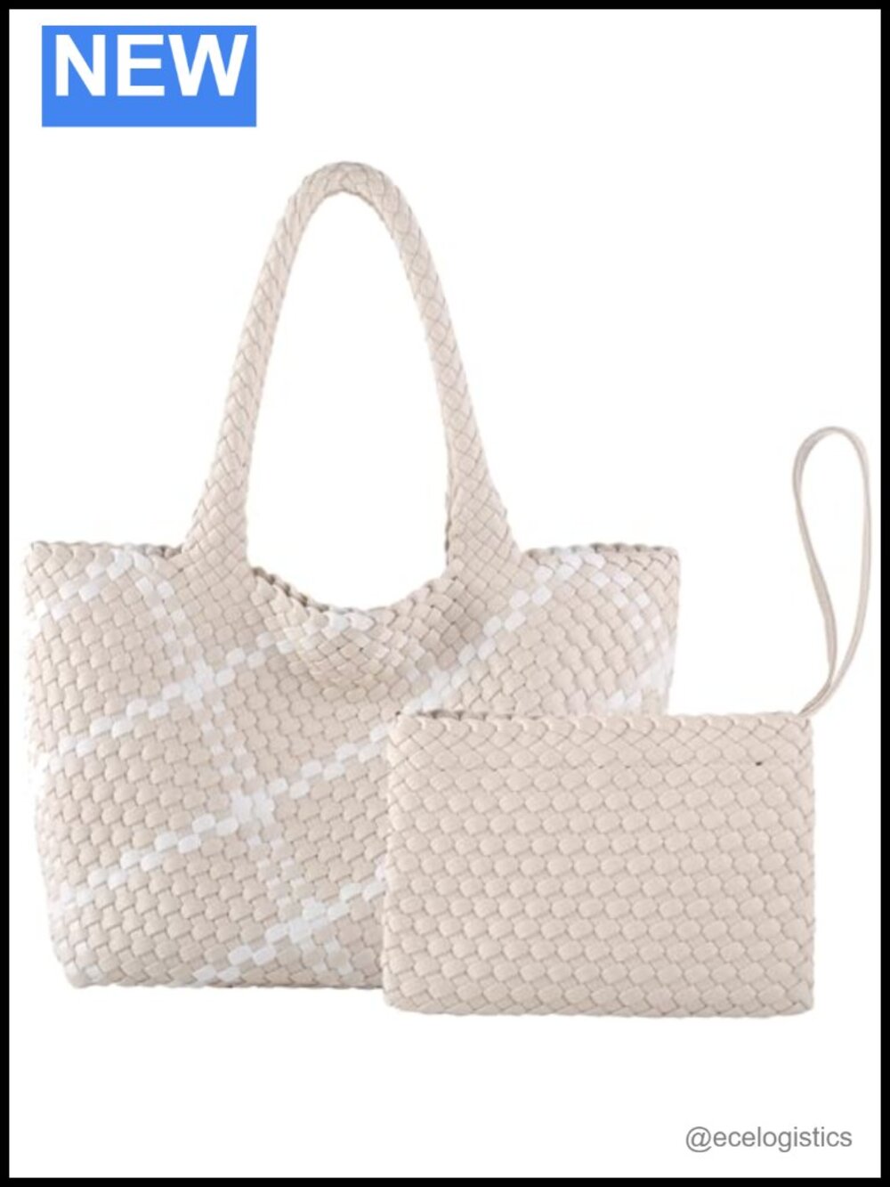 Vegan Leather Woven Tote Bag with Magnetic Closure and Zippered Pouch
